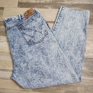 Wrangler Acid Wash Jeans Made In USA Men 40x28 Distressed Blue Denim 80s Vintage